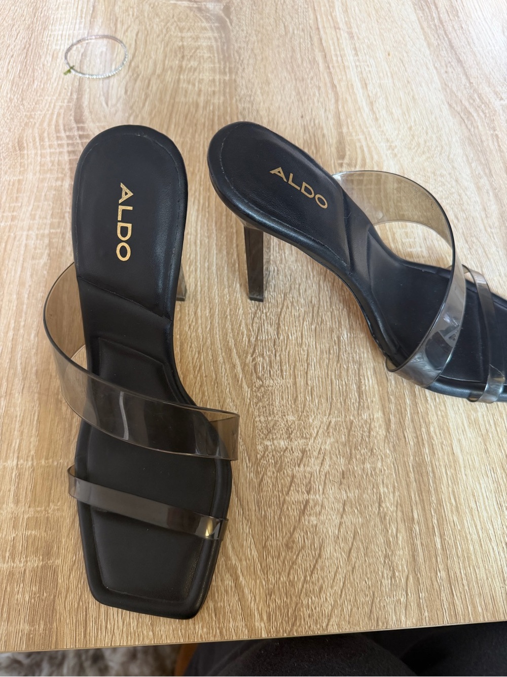 ALDO Black Heeled Sandals with Clear Straps